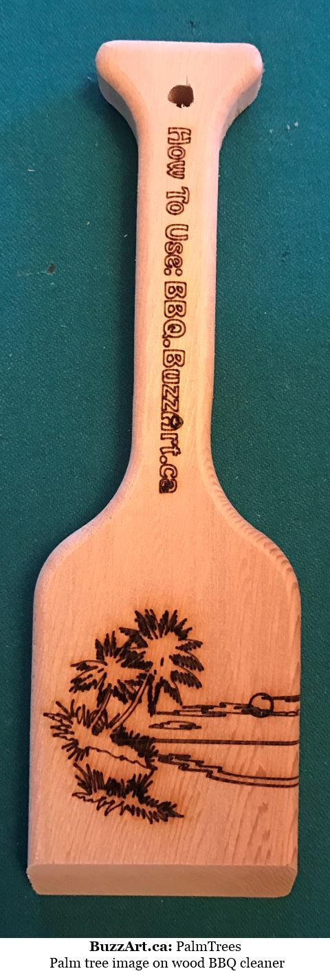 Palm tree image on wood BBQ cleaner